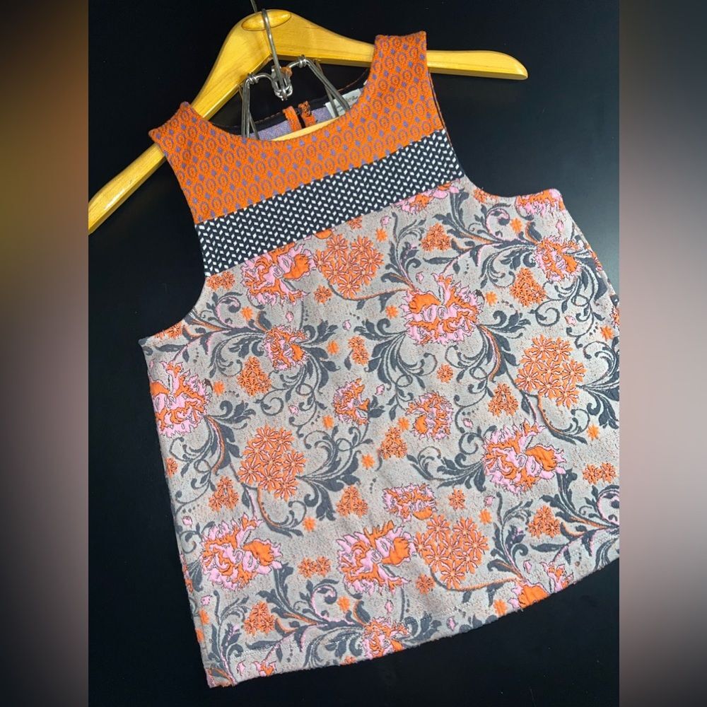 Anthropologie Meadow Rue Jacquard sleeveless shirt top floral orange XS NWOT